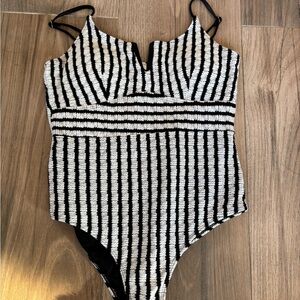 Black and White Striped Swimsuit